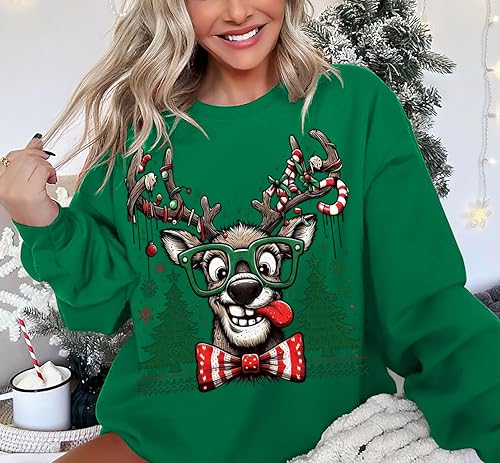 Funny Reindeer Graphic Sweatshirt Oversized Christmas Pullover J1348