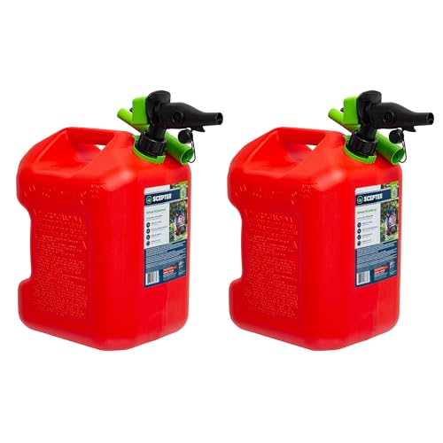 Scepter SmartControl Plastic Dual Handle 5 Gal Gasoline Can Container Jug w/Controllable Flow Nozzle Spout and Capless Gas Tank Funnel, 1 Pack, Red