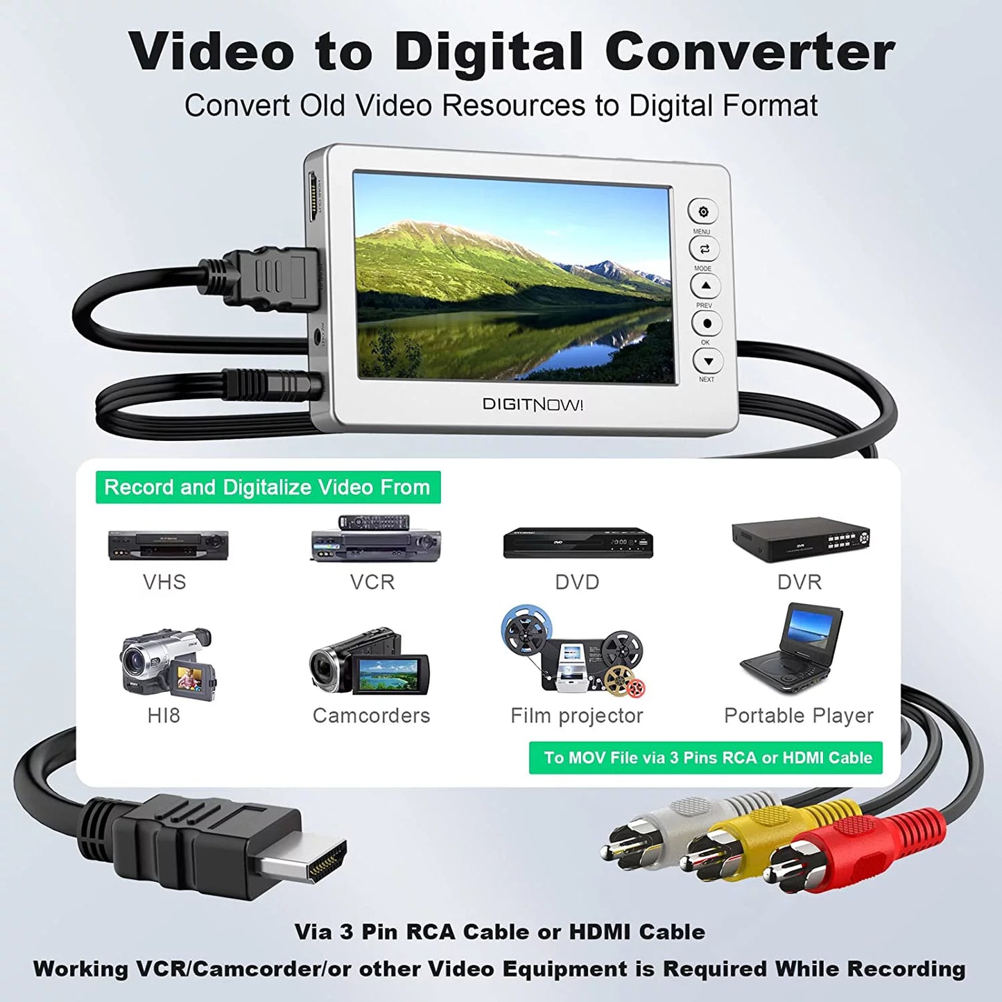VHS to Digital Converter with 5" OLED Screen, AV and HDMI Support V690085
