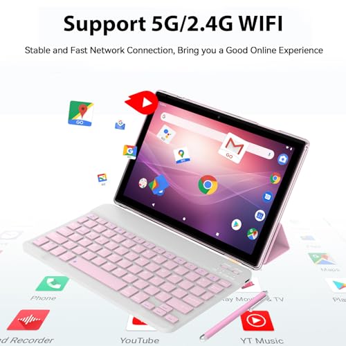 Tablet 10 Inch, 18GB RAM 128GB ROM, 2 in 1 with Keyboard Mouse Stylus K7381