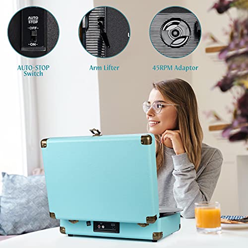 Bluetooth Portable Suitcase Vinyl Player with Built-in Speakers, 3-Speed Turntable O8180