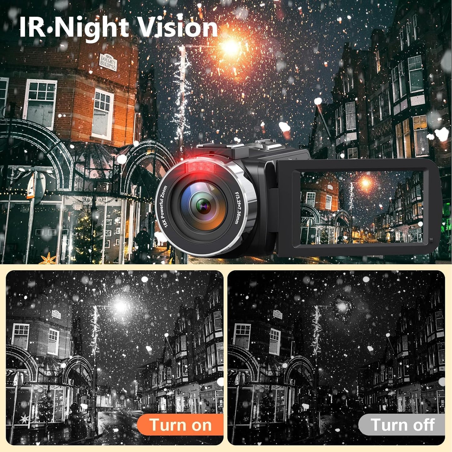 4K Camcorder Ultra HD 44MP Vlogging Camera with 18X Zoom and External Mic T29122