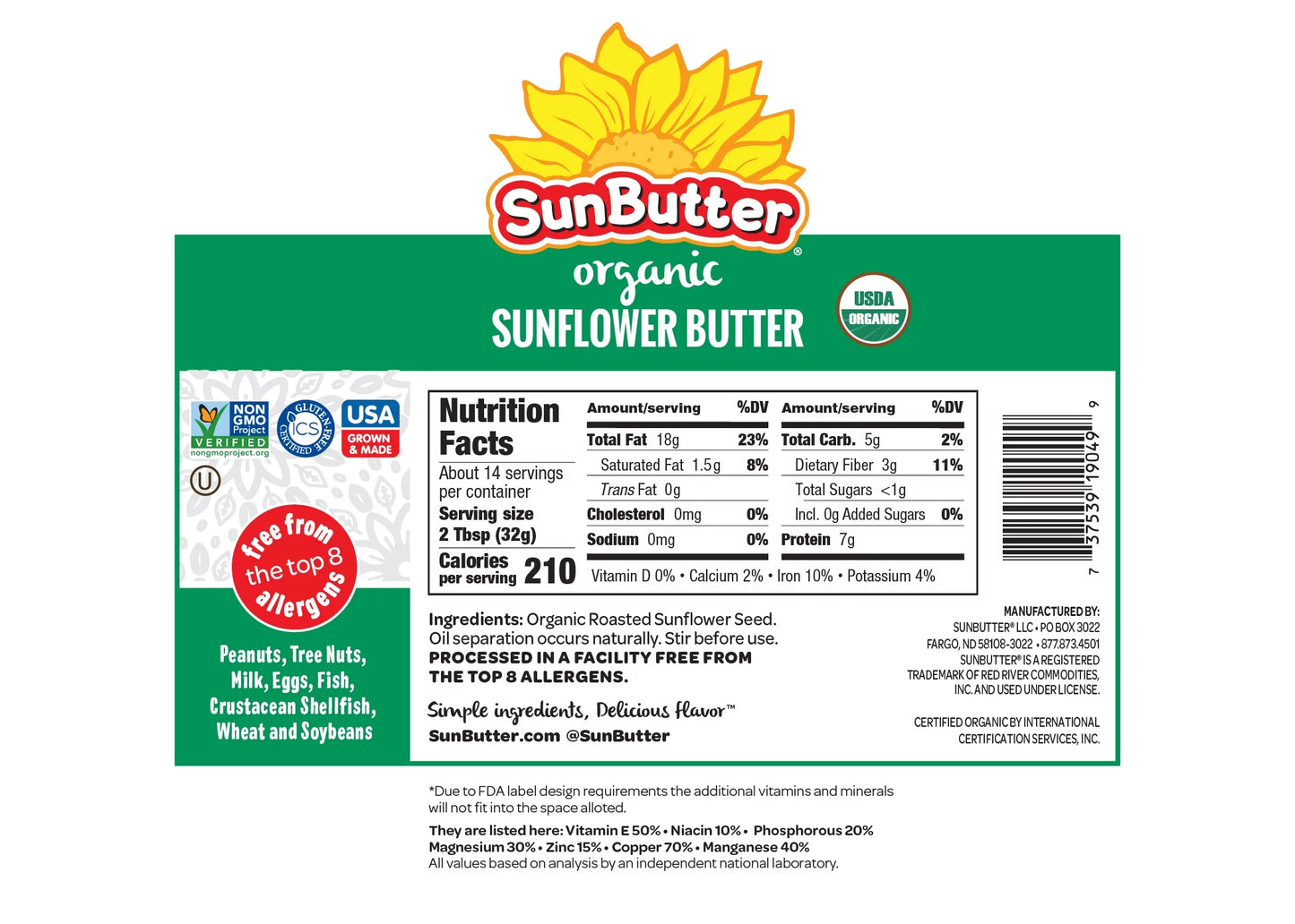 Organic Sunflower Butter, 16 oz Jar, 6 Pack M3940