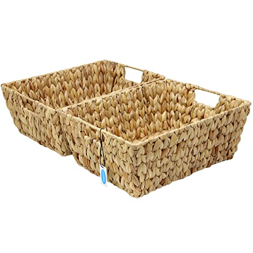 Casaphoria large Square Irregular Hyacinth Storage Baskets Natural Hand Woven Hyacinth Basket Durable Trapezoid Sundries Baskets with Built-in Handles Towel Funnel Basket，2-Pack