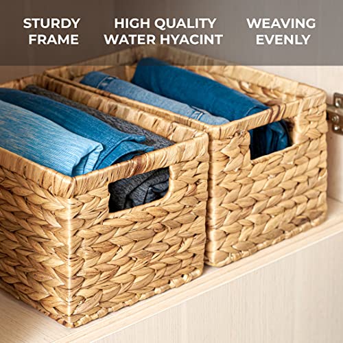 Natural Water Hyacinth Woven Storage Baskets with Handles, Set of 6 C618