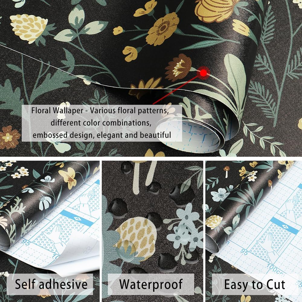 Dark Wild Floral Peel and Stick Wallpaper K742513