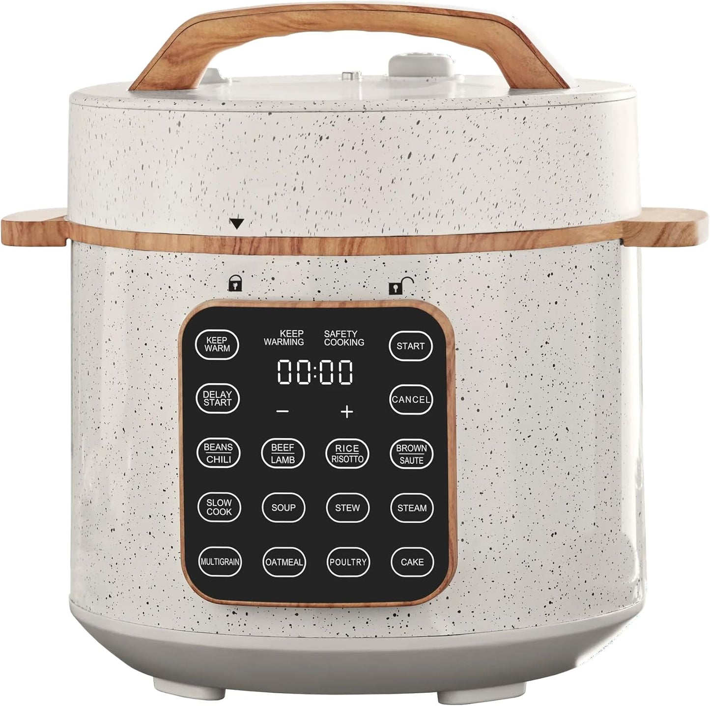 The Pioneer Womans 6 Qt Pressure Cooker with Touch Control Display, Linen Speckle, Multi-Function 7 in 1 Cooker, Quick and Slow Cooking, 12 Smart Recipes, Safety Features, Overheat Protection