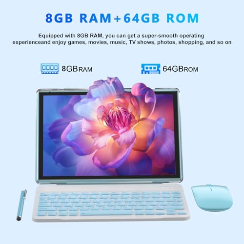 Tablet 10 Inch with Keyboard, Mouse, Case, Stylus, 8GB RAM 64GB ROM K197839
