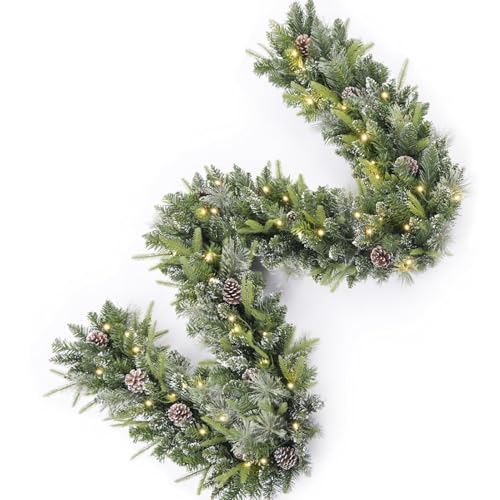 Pre-lit Christmas Garland 9ft with 50 LED Lights, Battery Operated I824