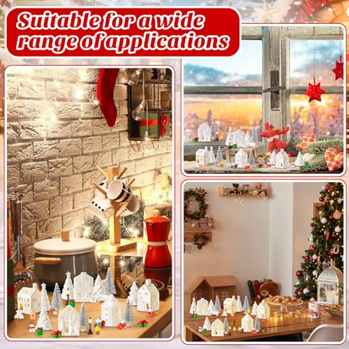 30 Pcs White Christmas Village Set Mini Figurines with LED Lighted Ceramic Houses and Trees I571