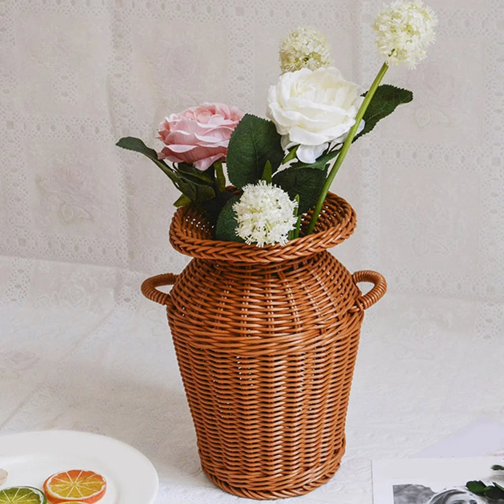 Woven Rattan Vase Tabletop Flower Pot for Home Decor Y7508