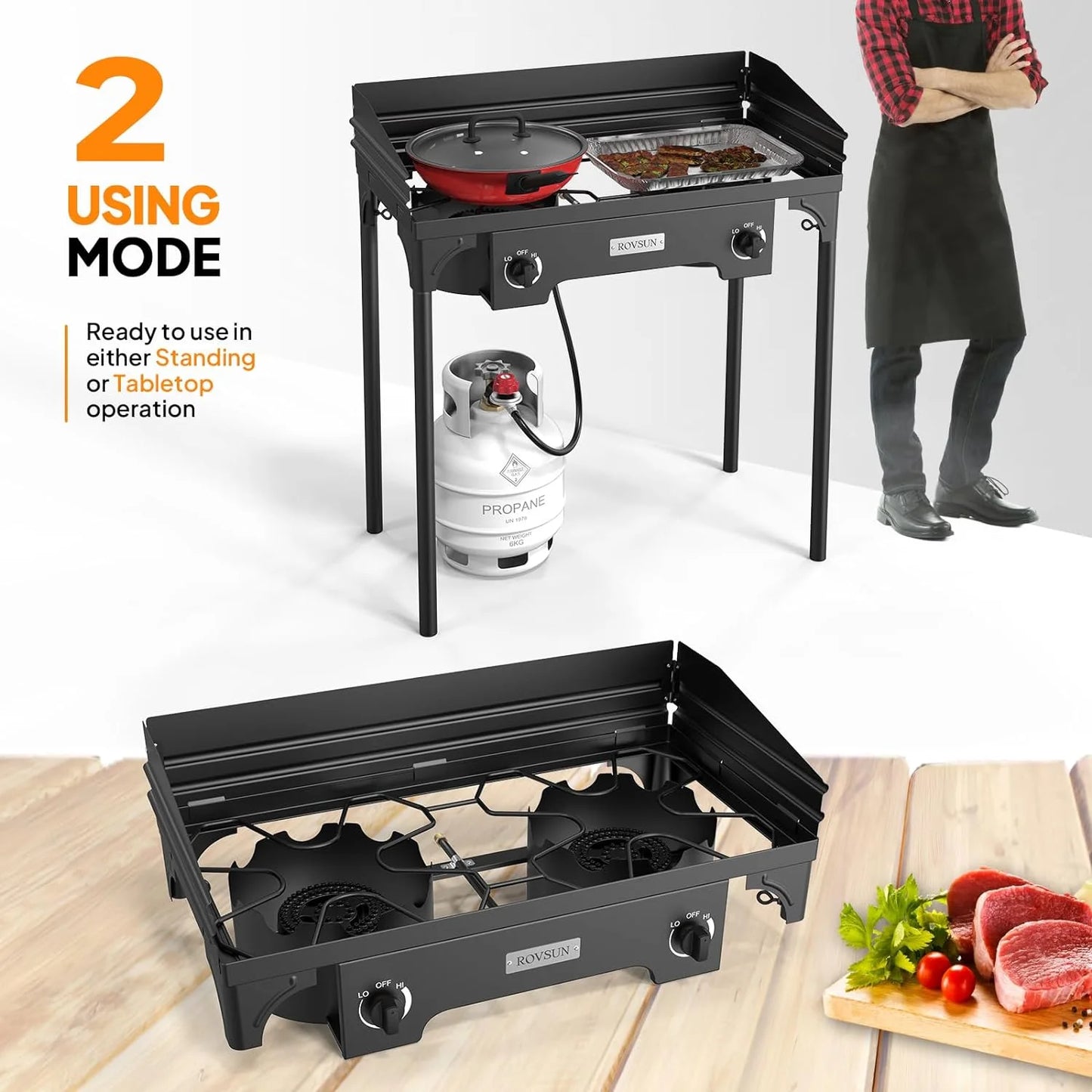 2 Burner Outdoor Propane Gas Stove with Windpanel, Carrying Bag & Regulator P355