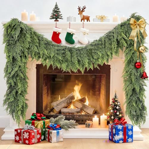 Real Touch Cedar Garland 9 ft for Mantle, Stairs, Fireplace Y971