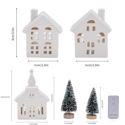 7 Pcs Christmas Miniature Porcelain Village Sets Tabletop Figurine LED House Decorations N8533