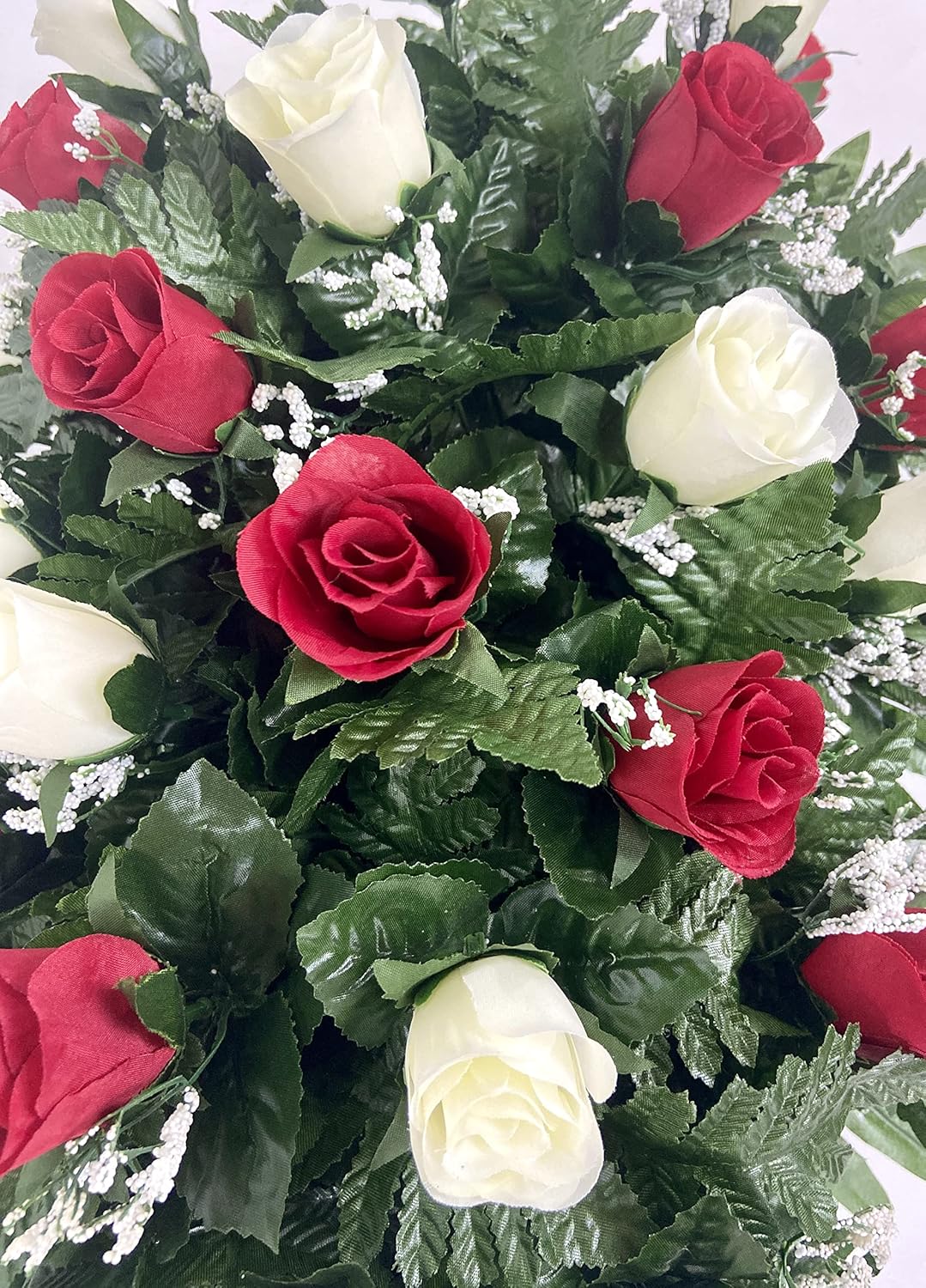Red and Cream Rose Saddle Arrangement for Grave Marker A791072