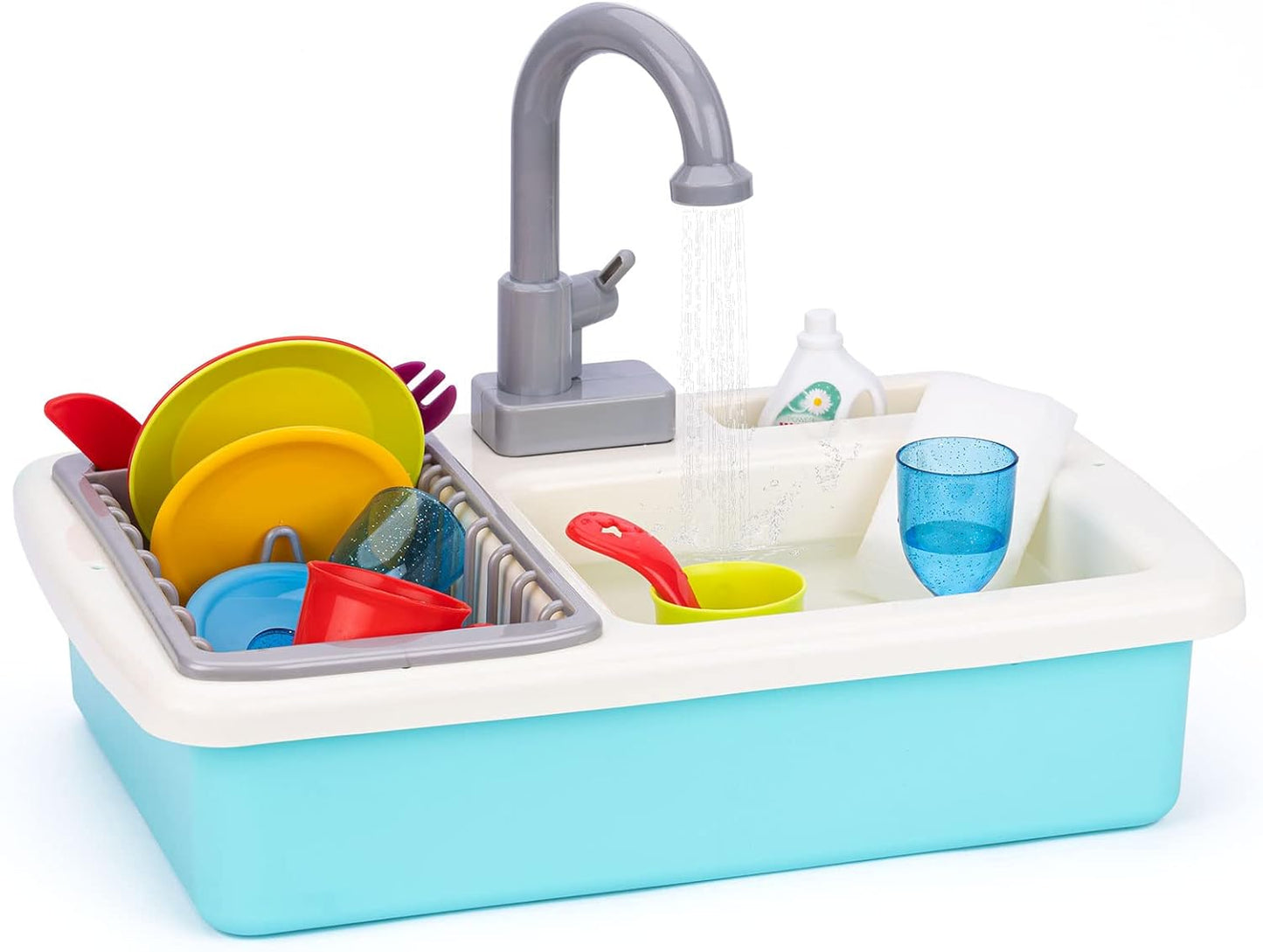 20 PCS Baby Bath Play Sink Toys, Kids Toy Sink, Electric Dishwasher Play Kitchen Set with Running Water for Kids Toddler - 3-4 Years Old Boys and Girls Pretend Play