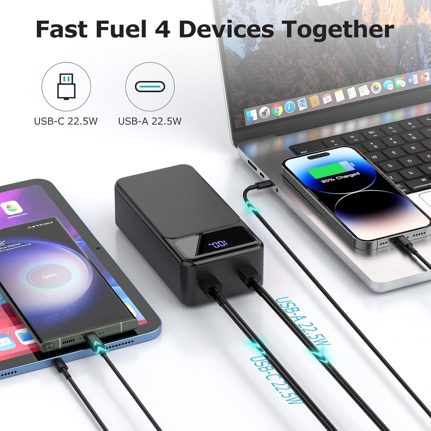 50000mAh Power Bank 22.5W Fast Charging Portable Charger USB-C with LED Display P93412