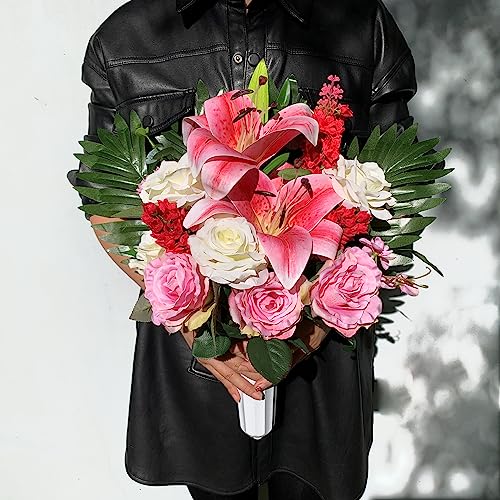 Artificial Cemetery Flowers for Grave Vase, Silk Lily and Rose Arrangement H368