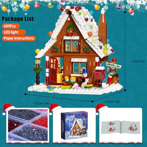 Gingerbread House Building Kit with LED Lights, Christmas Village Blocks Set W90380