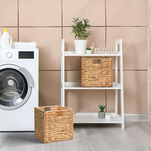 Wicker Cube Storage Baskets with Handles, Set of 4 H2369