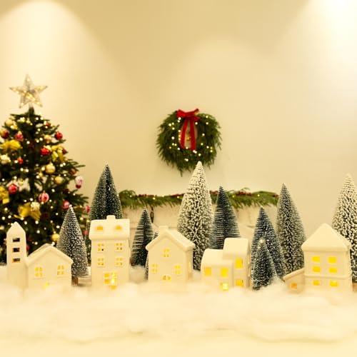 Ceramic Christmas Village Houses with Trees and Fake Snow E85270