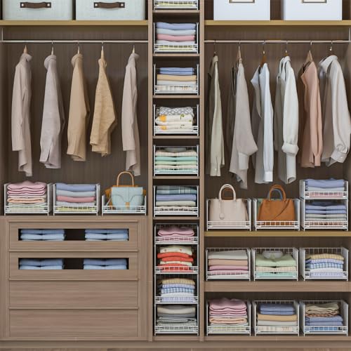 Sliding Closet Organizer with Drawer Storage Shelves, Stackable Bins for Clothes, Black R5998