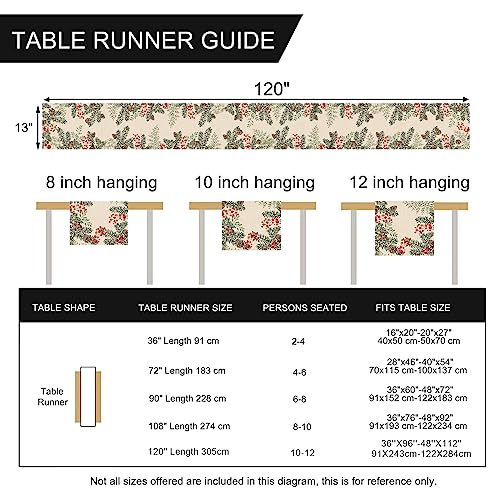 Winter Pine Cone Berry Table Runner, Watercolor Botanical Kitchen Decor, Christmas Farmhouse Dining Decoration 13 X 72 S13131