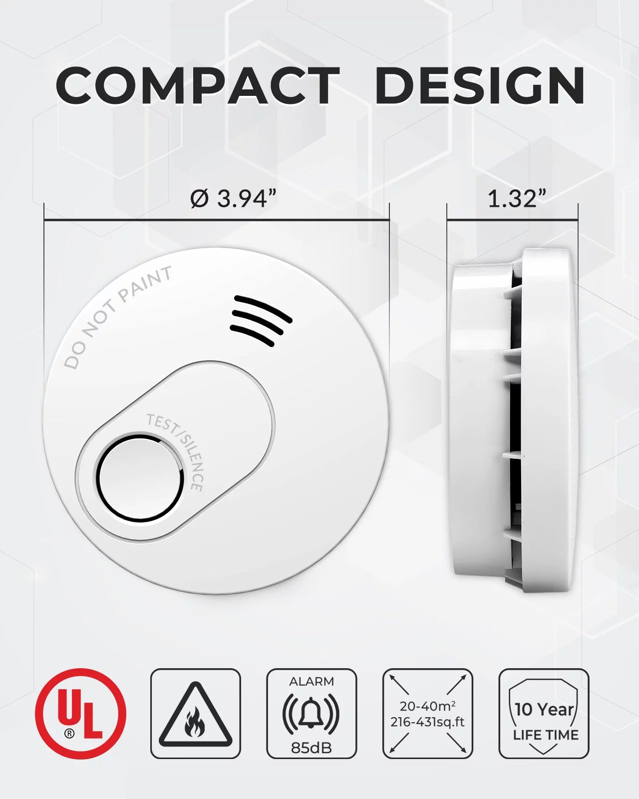Smoke Detector, 10 Year Photoelectric Sensor Alarm, Low Battery Warning, 6 Pack O21004