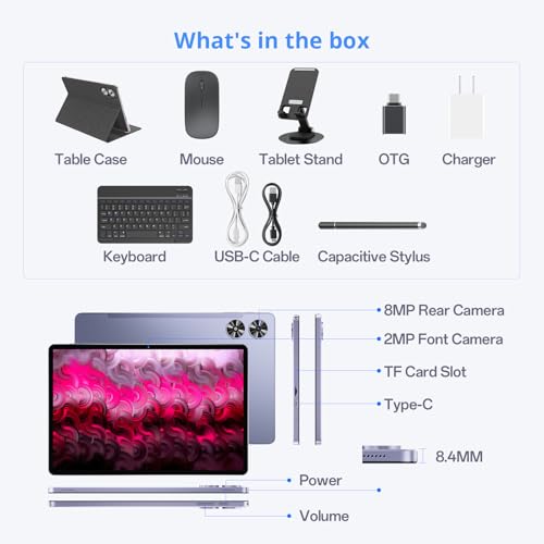 11 Inch 2-in-1 Tablet with Keyboard, 16GB+128GB, Octa-Core, Dual Camera I3778