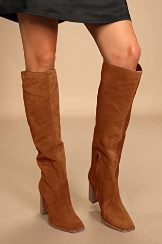 Womens Knee High Chunky Heel Boots Wide Calf T683859