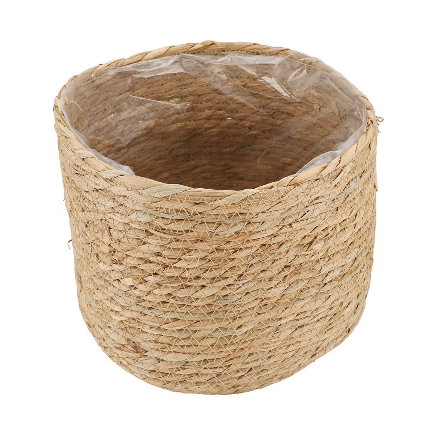 Seagrass Flower Pot - Woven Plant Pot - Decorative Plant Basket with Plastic Film Insert in Boho Style S