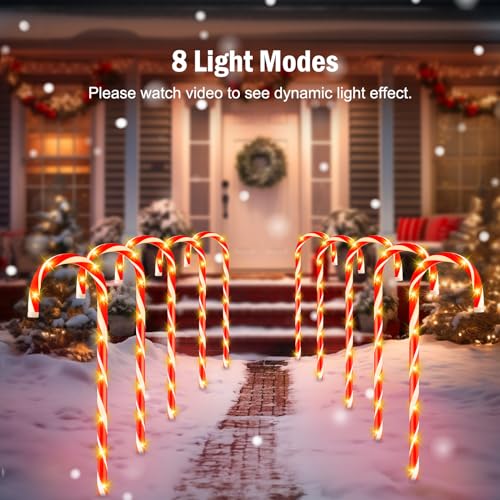 Solar Candy Cane Lights Outdoor Pathway, 8 Modes LED Christmas Decorations G8051
