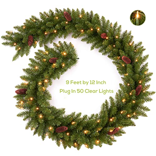 Pre-lit Christmas Garland 9ft with 50 LED Lights, Battery Operated I824