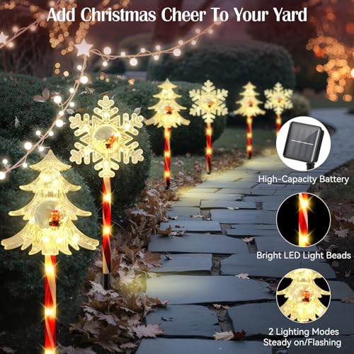 Solar Walkway Lights Outdoor, 8 Pack Candy Cane Christmas Decorations P5544