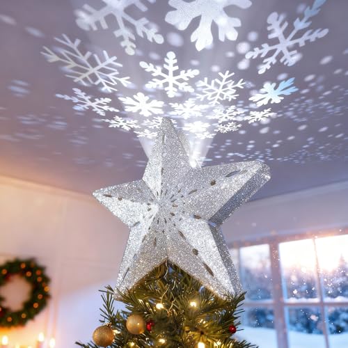 3D Lighted Christmas Star Tree Topper with Rotating Projector K155491