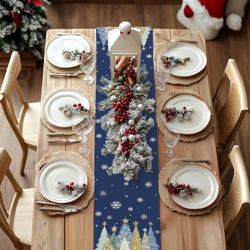Christmas Table Runner 13x72 Inch, Red Winter Holiday Decor S612
