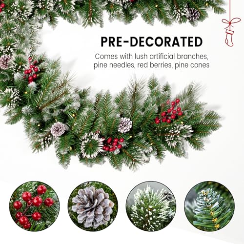 9ft Pre-Lit Christmas Garland with Pine Cones, Berries & Multicolor LED Lights B607