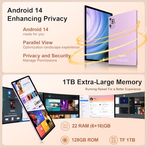 Android 14 Tablet, 22GB RAM, 128GB Storage, 10.1 Inch Touchscreen, 8000mAh Battery, with Keyboard and Mouse W995