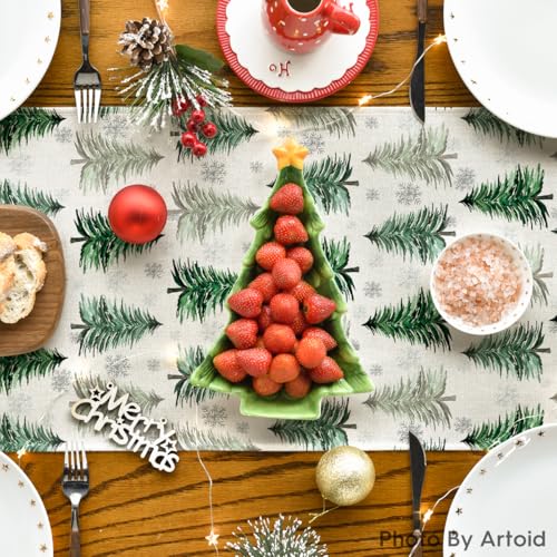 Snowflake Christmas Table Runner, Winter Green Kitchen Dining Decoration 13x72 Inch G642