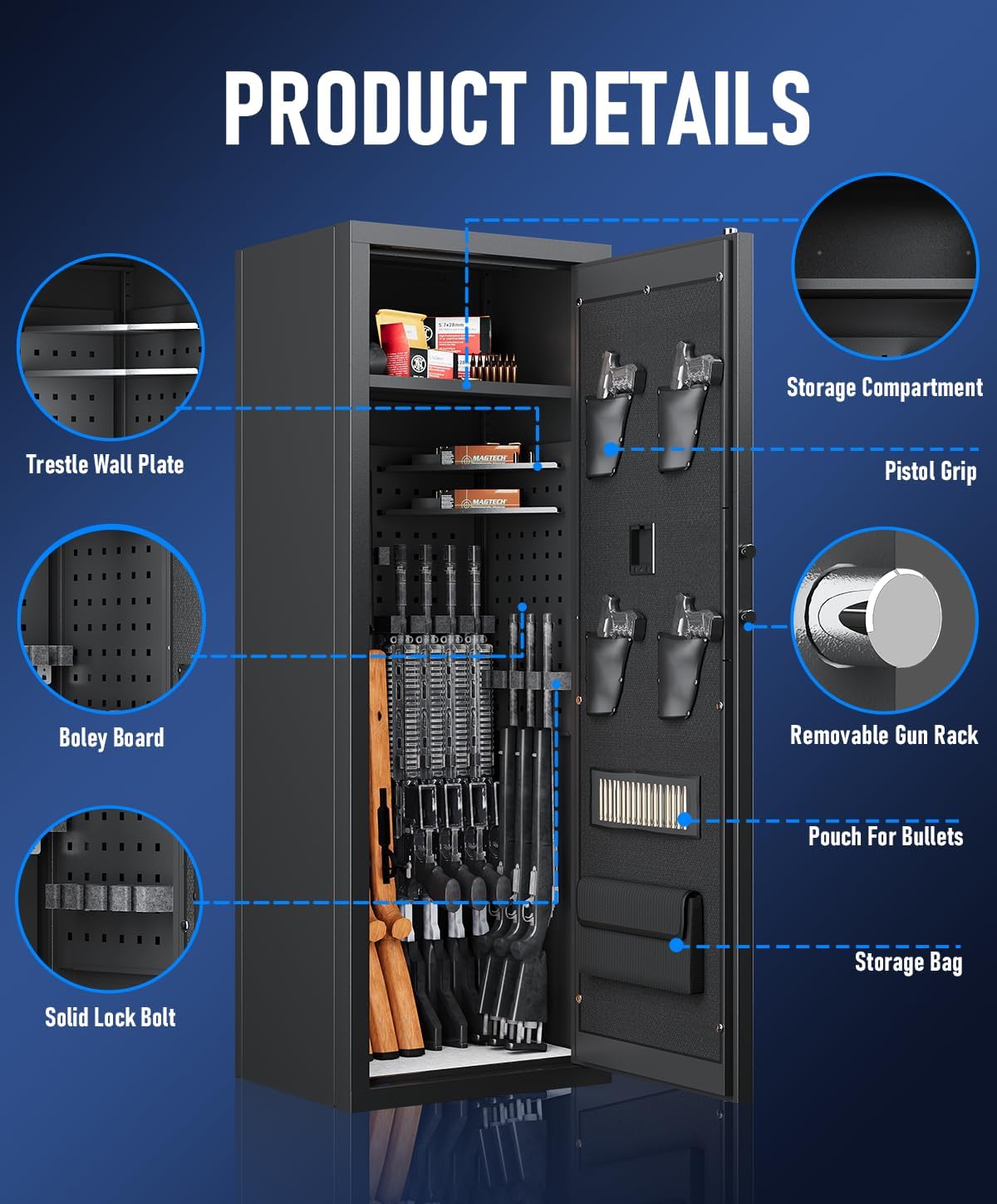 Biometric Rifle Gun Safe with Removable Racks and Pistol Pockets K467594