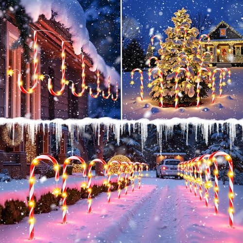 Solar Candy Cane Lights Outdoor Christmas Pathway Lights T5836