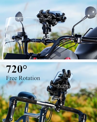 Motorcycle Phone Holder with Anti-Shake Mount, Adjustable Handlebar Cradle for Smartphones B485