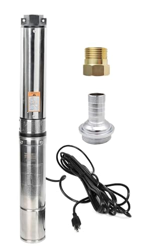 Deep Well Submersible Pump,1 hp, 115V, 60 Hz, 33 GPM, 207' Head, Stainless Steel, 4", 33 Feet Electric Cord, Long Life M#05