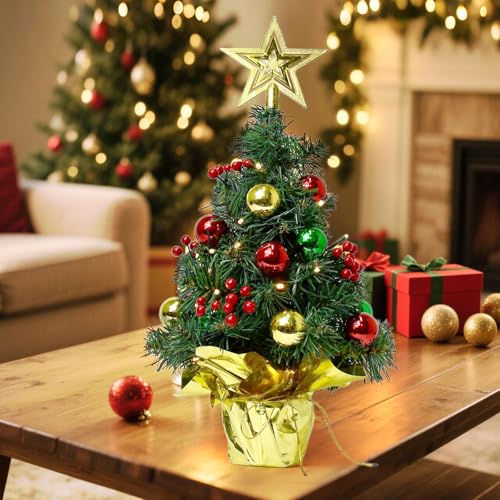 Tabletop Christmas Tree with LED Lights, 22-Inch Pre-Decorated Artificial Tree I848860