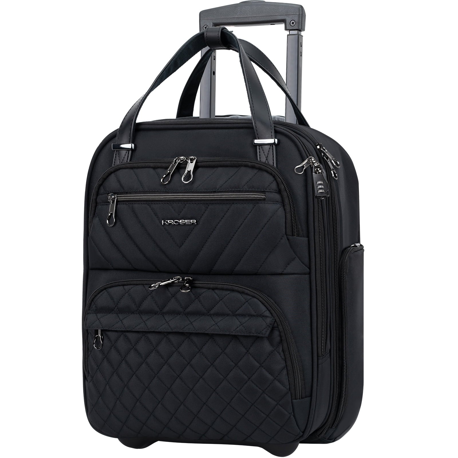 KROSER Carry On Underseat Multi-functional, 16-inch Lightweight Overnight Suitcase for Men Women, Black