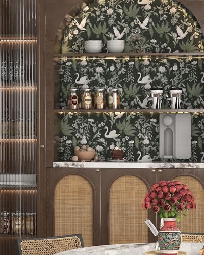 Peel and Stick Wallpaper Dark Green Vintage Floral Self Adhesive Removable B956