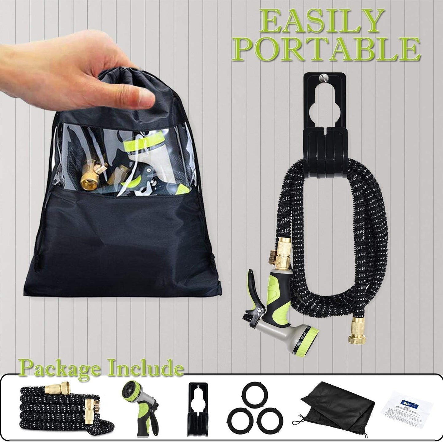 Expandable Garden Hose 50ft with 9 Function Nozzle, Leakproof Brass Fittings I520558