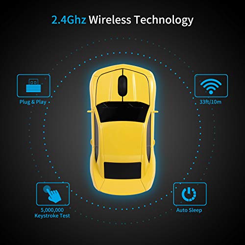 Sports Car Shaped Wireless Mouse with LED Headlights, 1600 DPI Z57353