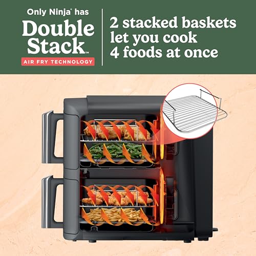 Air Fryer, 8 QT DoubleStack 2-Basket, 6-in-1, Roast & Bake, Dishwasher Safe N927