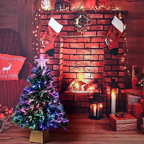 Green Fiber Optic Christmas Tree, Pre-Lit Tabletop Mini Xmas Tree J347465
